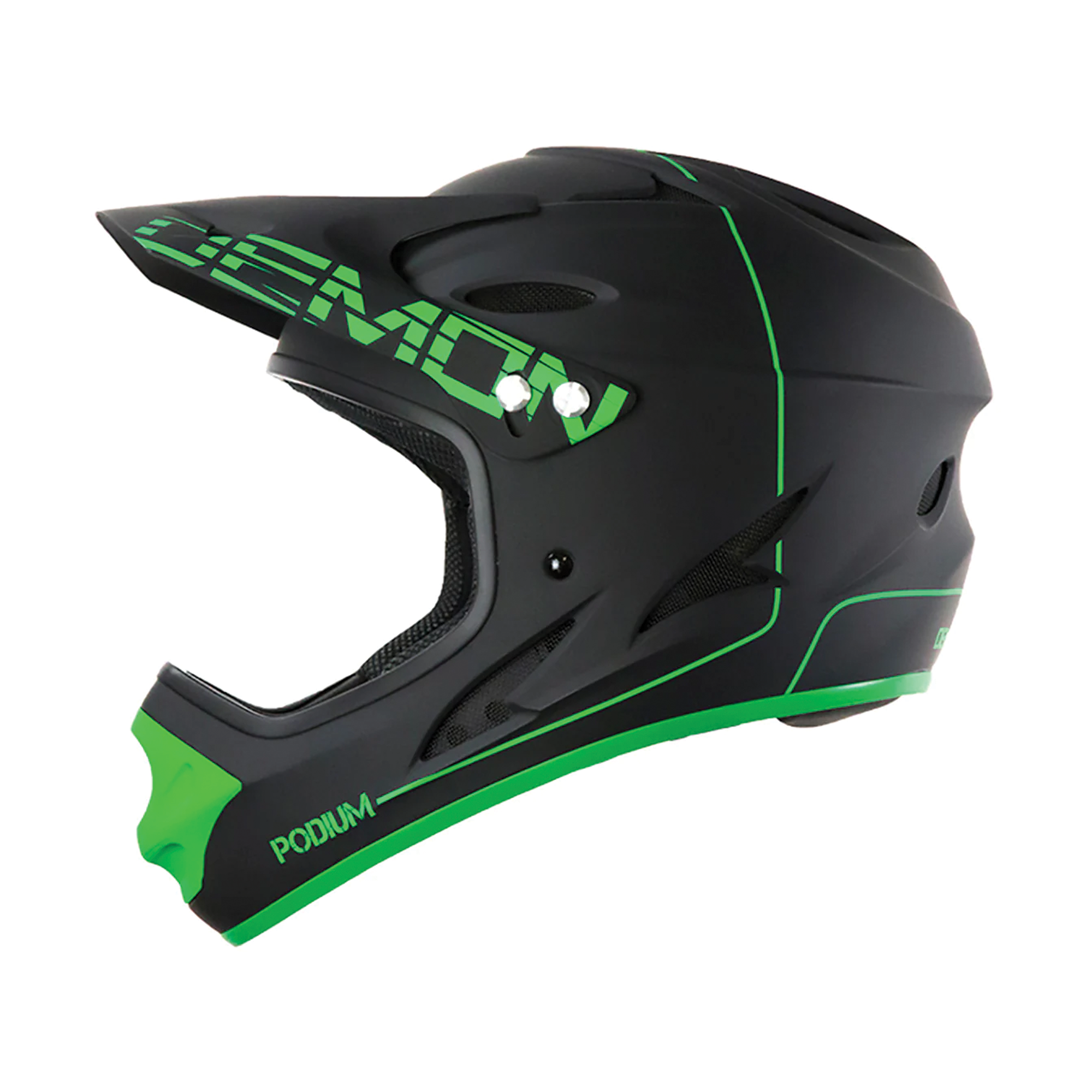 Demon Podium Full Face Bicycle Helmet- Black/Green LARGE / Black/Green / BRAIN TEASER AUDIO