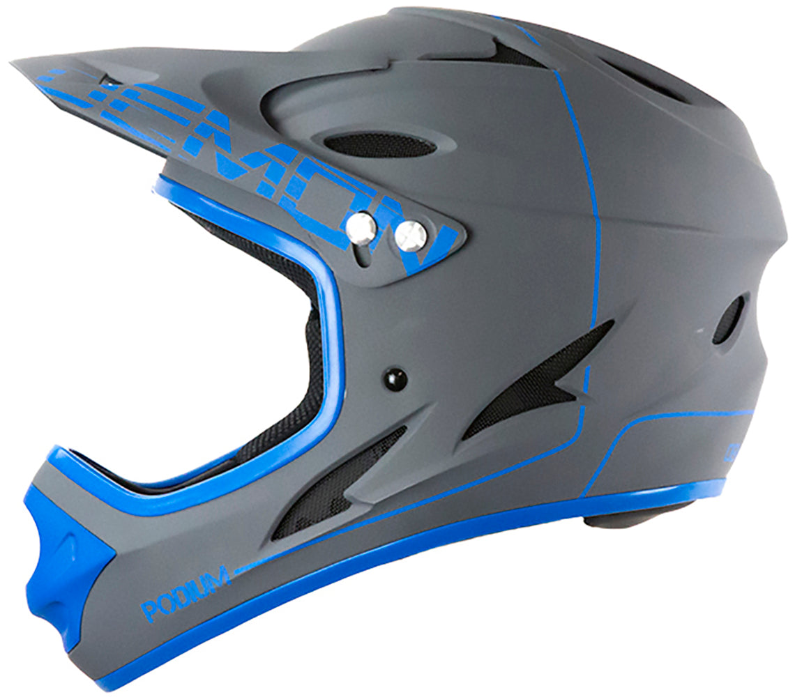 Demon Podium Full Face Bicycle Helmet- Grey/Blue MEDIUM / Grey/Blue / BRAIN TEASER AUDIO Demon Podium Full Face Bicycle Helmet- Grey/Blue MEDIUM / Grey/Blue / BRAIN TEASER AUDIO