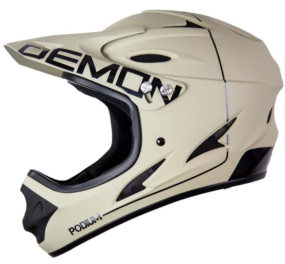 bike helmet full face Demon Podium Full Face Bicycle Helmet- Tan/Black LARGE / Tan/Black / BRAIN TEASER AUDIO