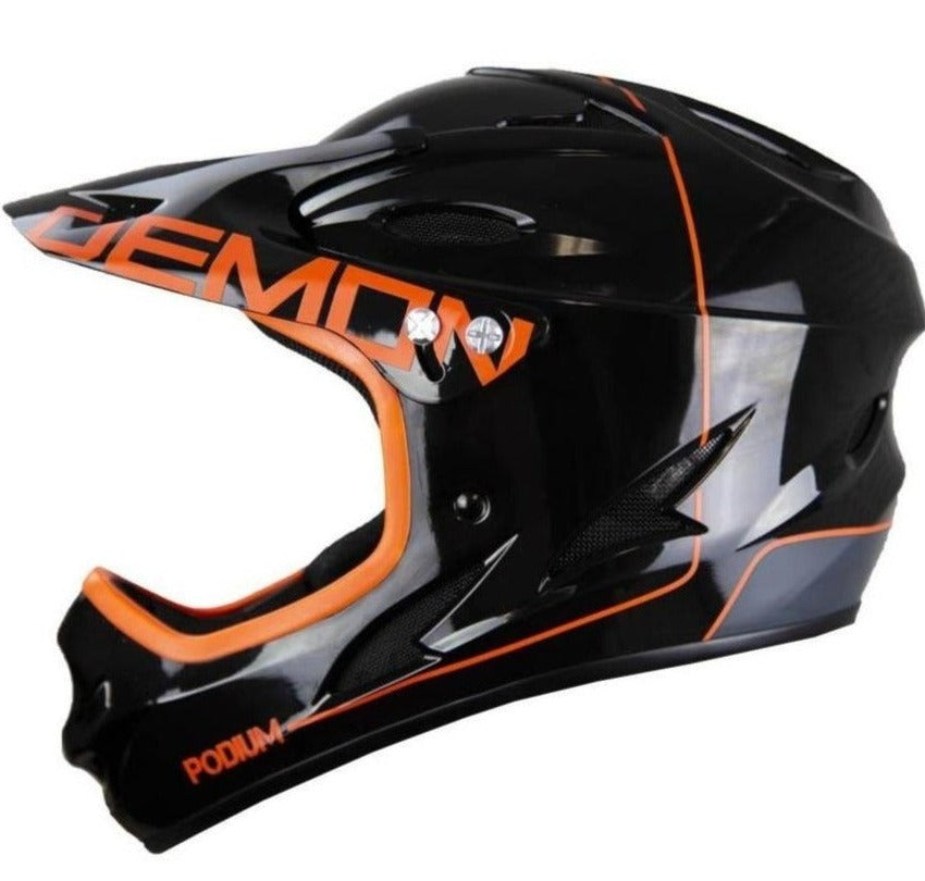 bike orange helmet rider Demon Podium Full Face Bicycle Helmet- Gloss Black/Orange LARGE / Gloss Black/Orange / BE-LINK AUDIO