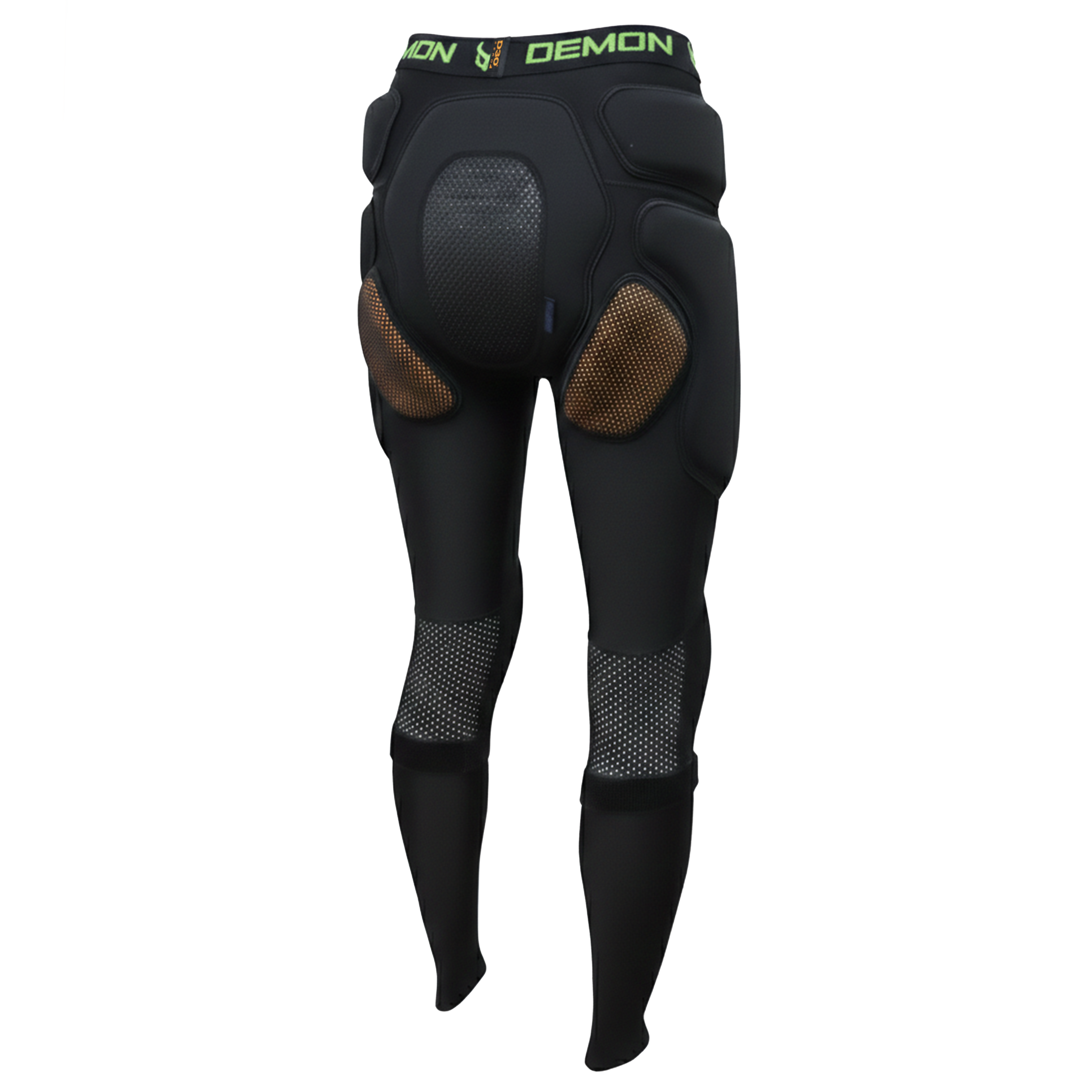 Black protective pants with padding on a white background