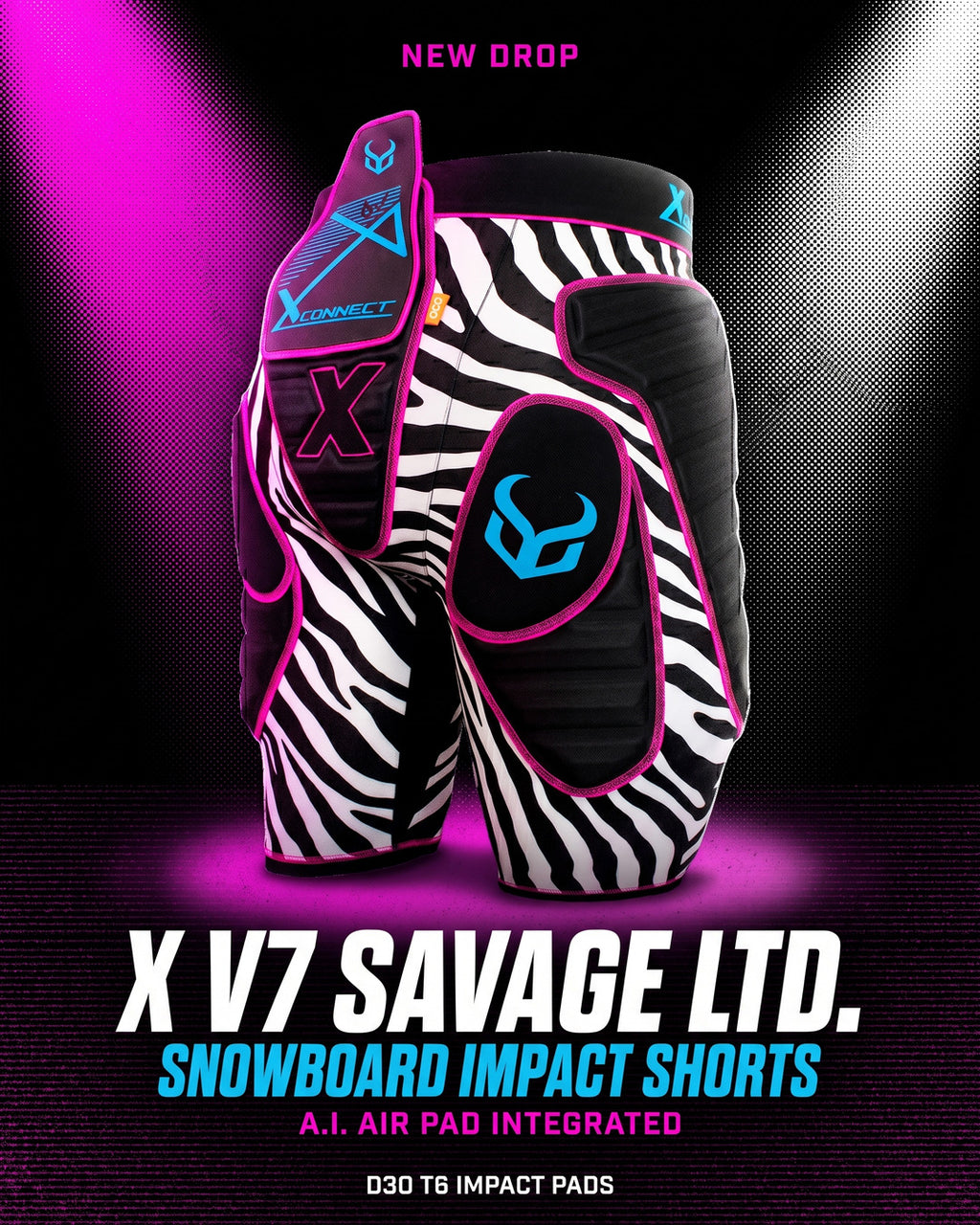 Demon United X V7 Savage Ltd snowboard impact shorts - Instagram launch creative