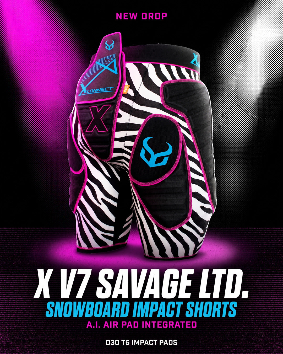 Demon United X V7 Savage Ltd snowboard impact shorts - Instagram launch creative