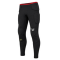 Black protective pants with red lining on a white background