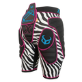 Zebra-patterned protective shorts with X-Bionic branding on a white background