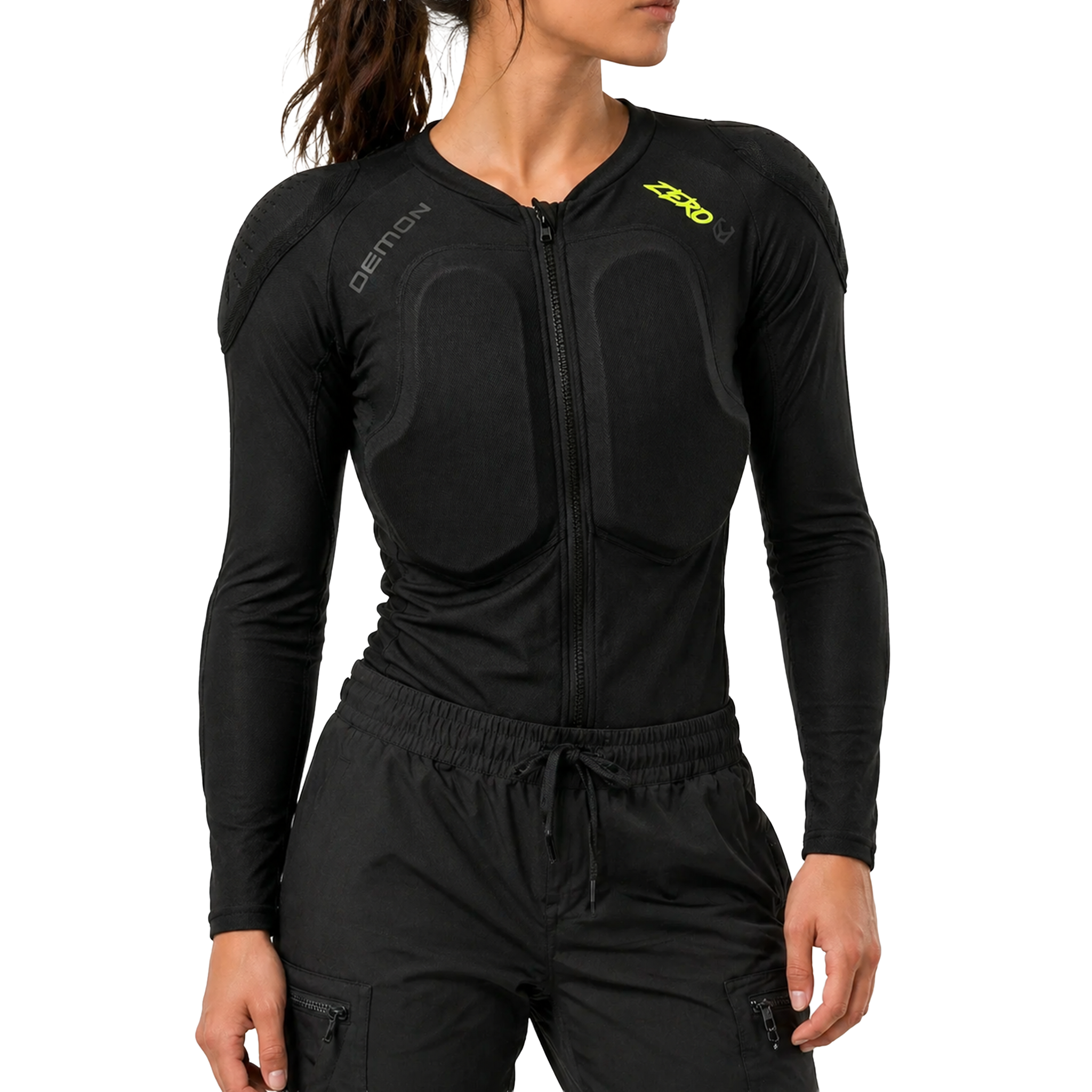 Black athletic jacket with visible branding on a white background