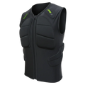 Black protective vest with green branding 