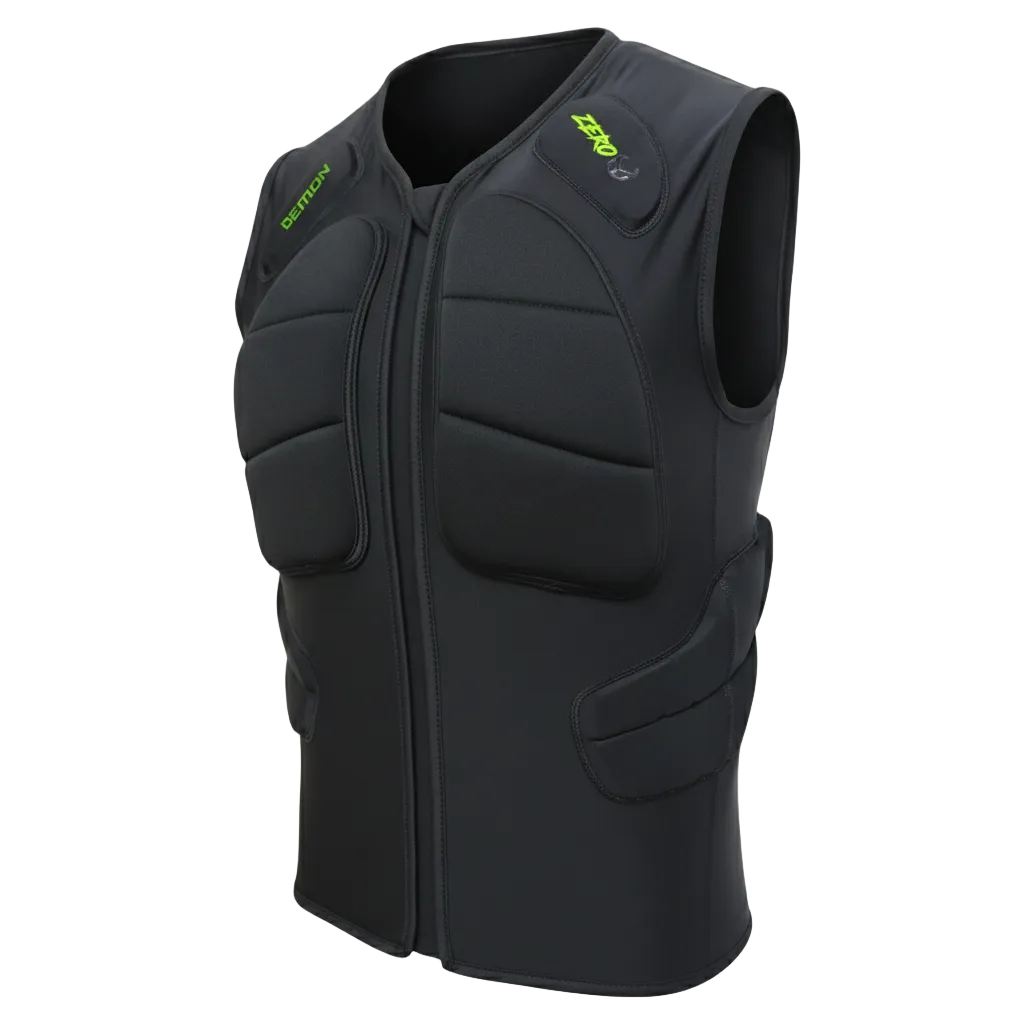 Black protective vest with green branding 