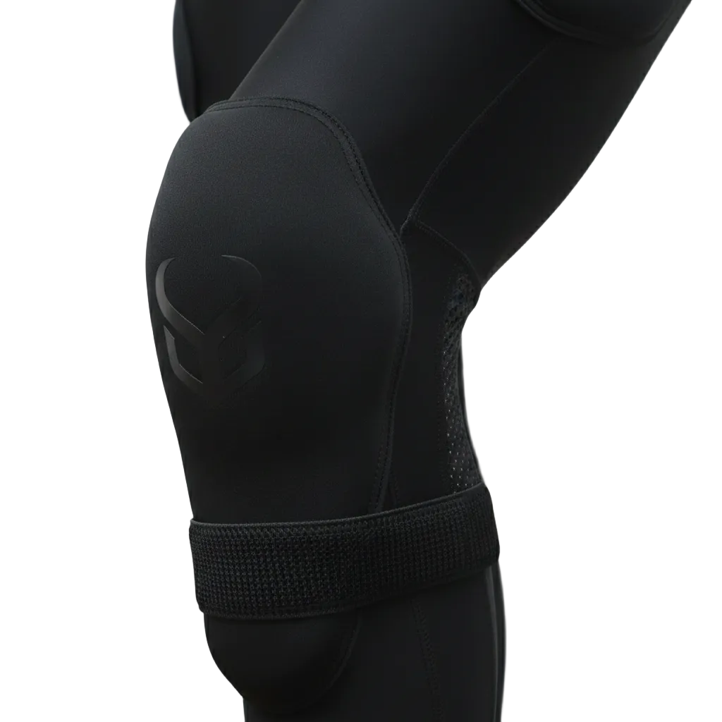 Black knee pad with a brand logo