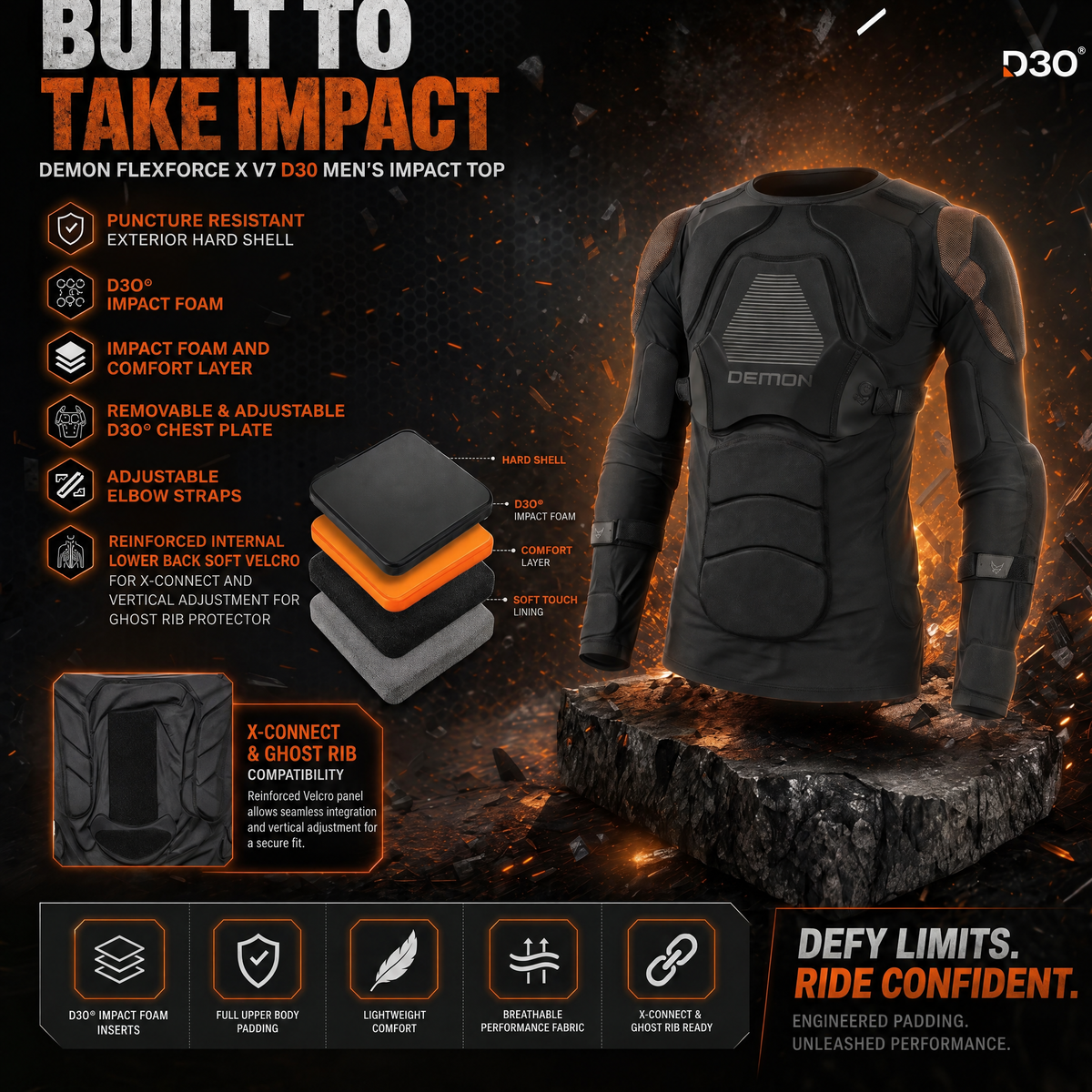 Snowboard & MTB Padded Top — Demon X V7 D3O Body Armor, Men's