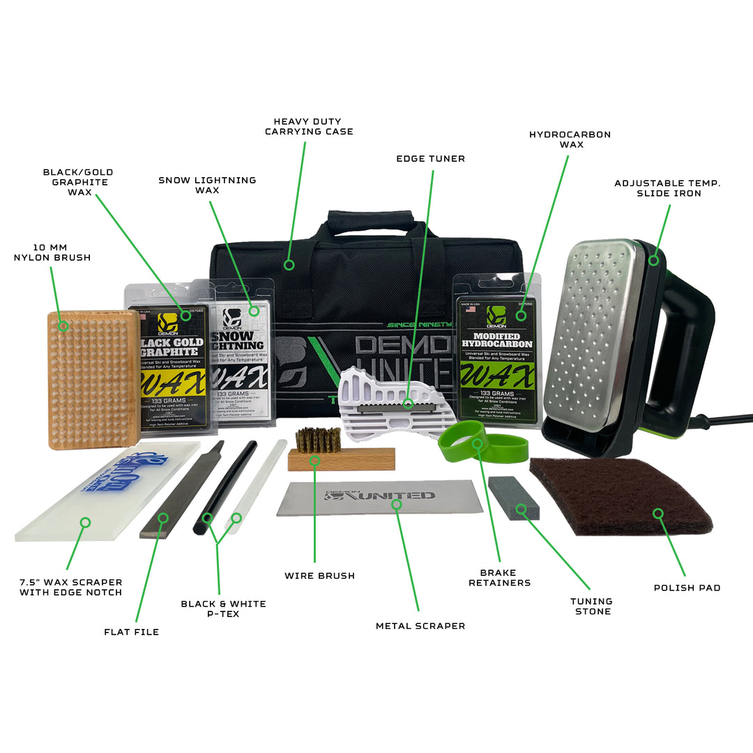 Demon Podium Ski Snowboard Tune Kit with Iron and Premium Universal Wax Kit