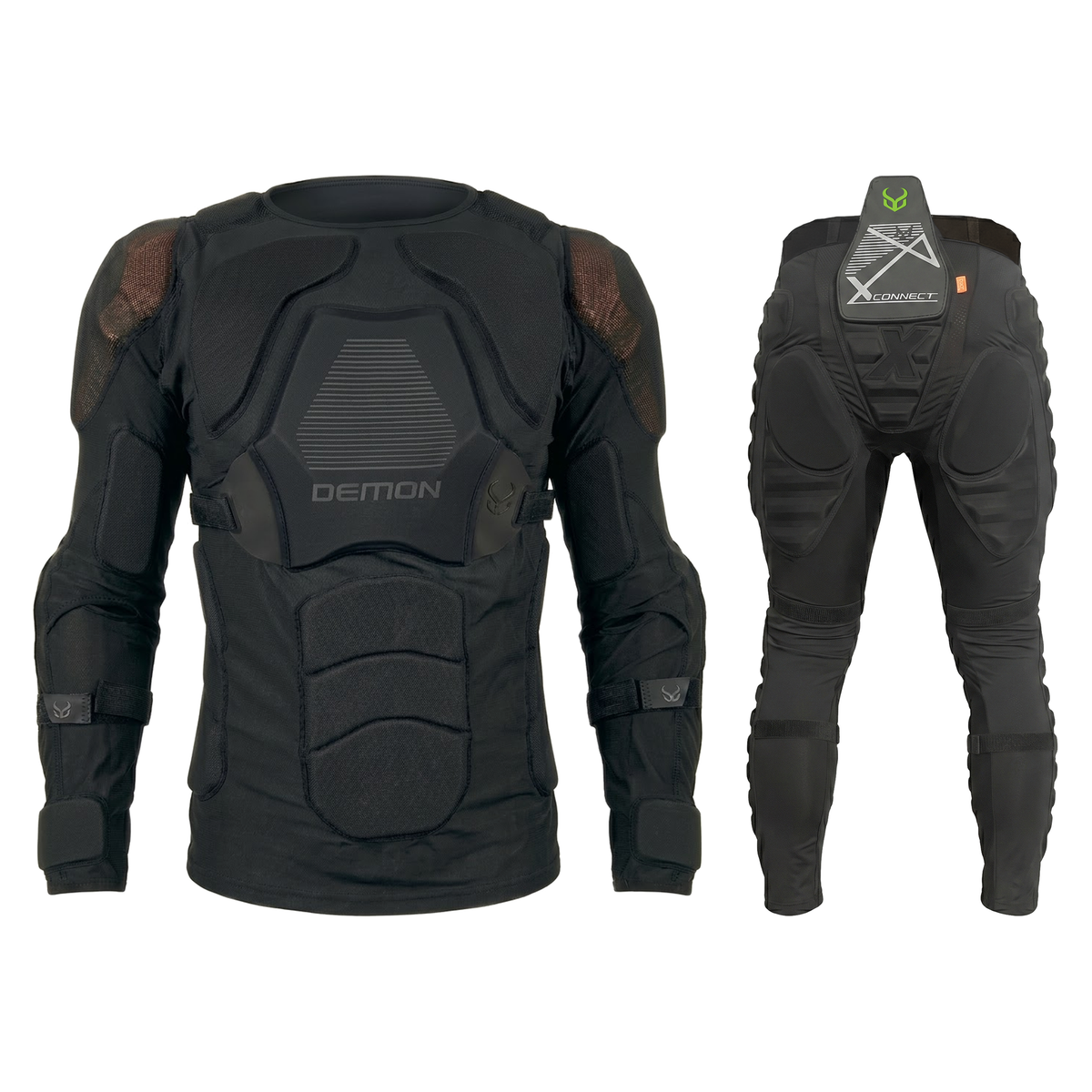 Demon Cold Blooded Loadout — X V7 D3O padded top and full-length impact pants shown together on white
