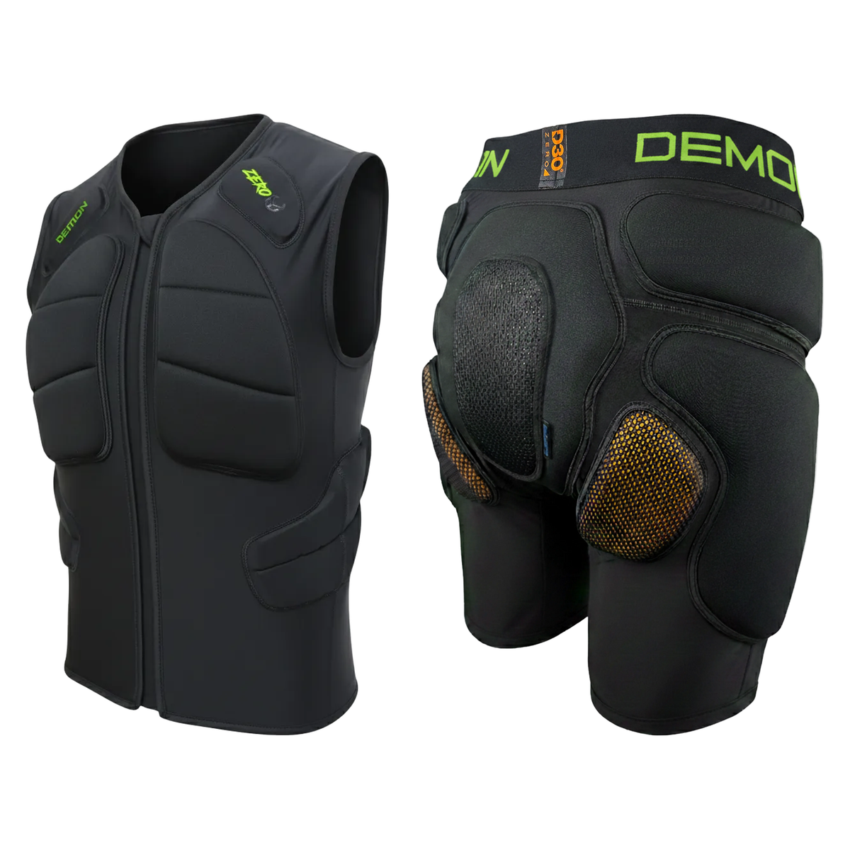 Demon Zero PLUS Steel Spine Kit — padded vest and padded shorts on white