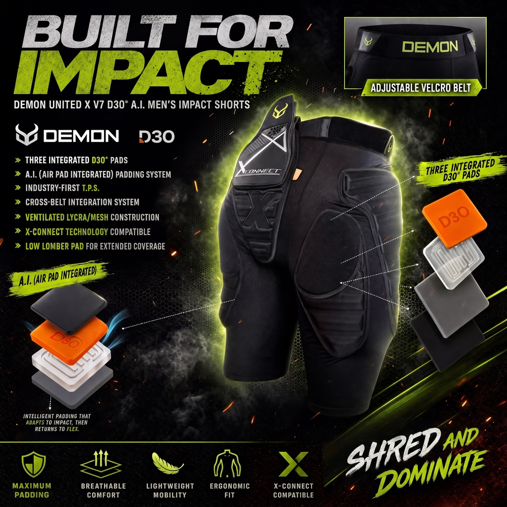 Demon United X V7 D3O A.I. Impact Shorts - Built for Impact features