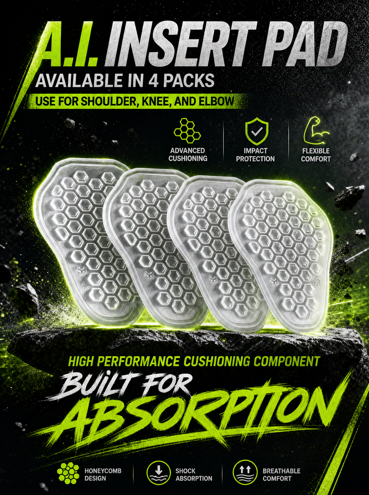 Demon United A.I. Air Pad Cushion Insert — hex air-cell pad adding 3–5mm of impact padding inside Demon X V7 gear