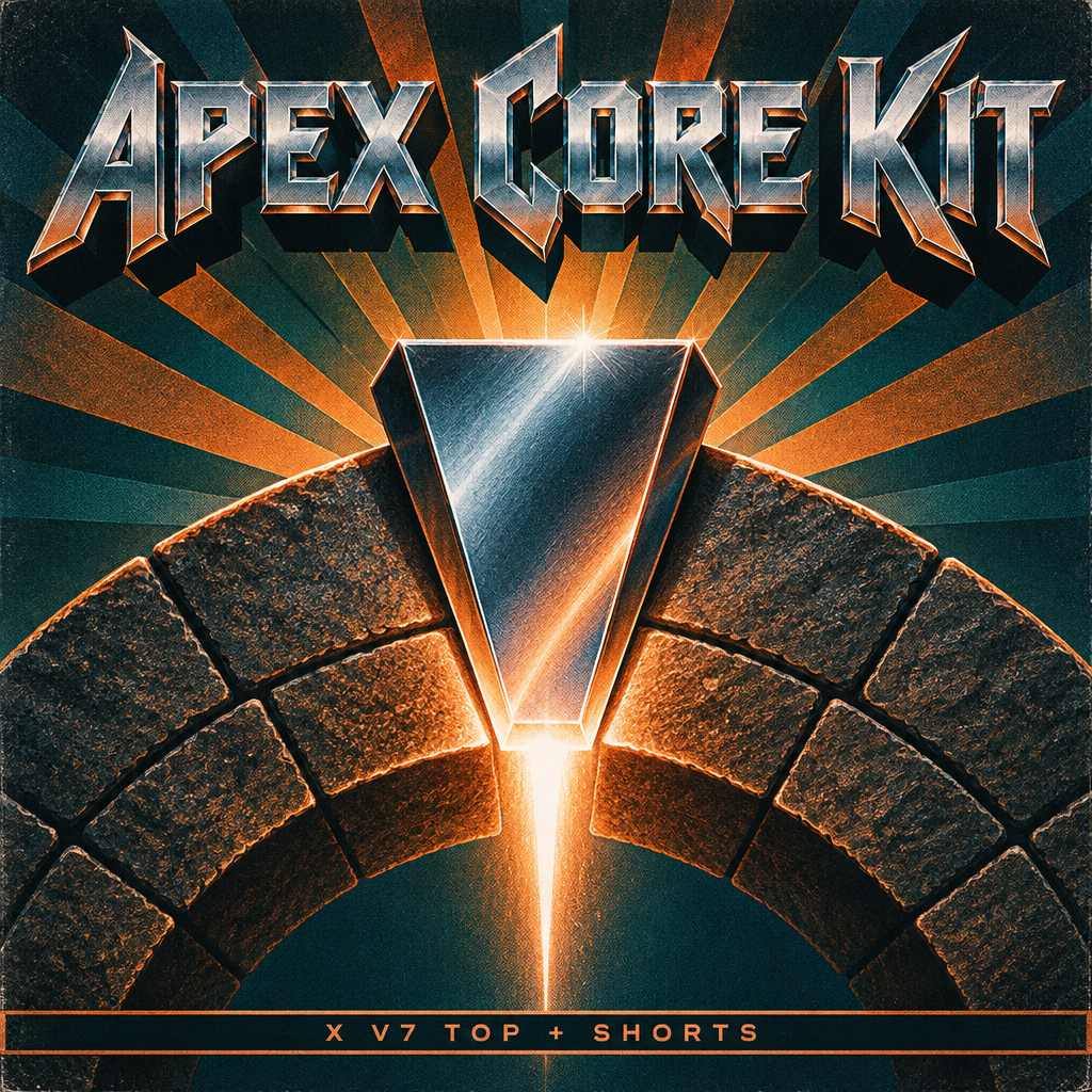 Apex Core Kit album-style cover art — chrome keystone locking a stone arch in copper and teal