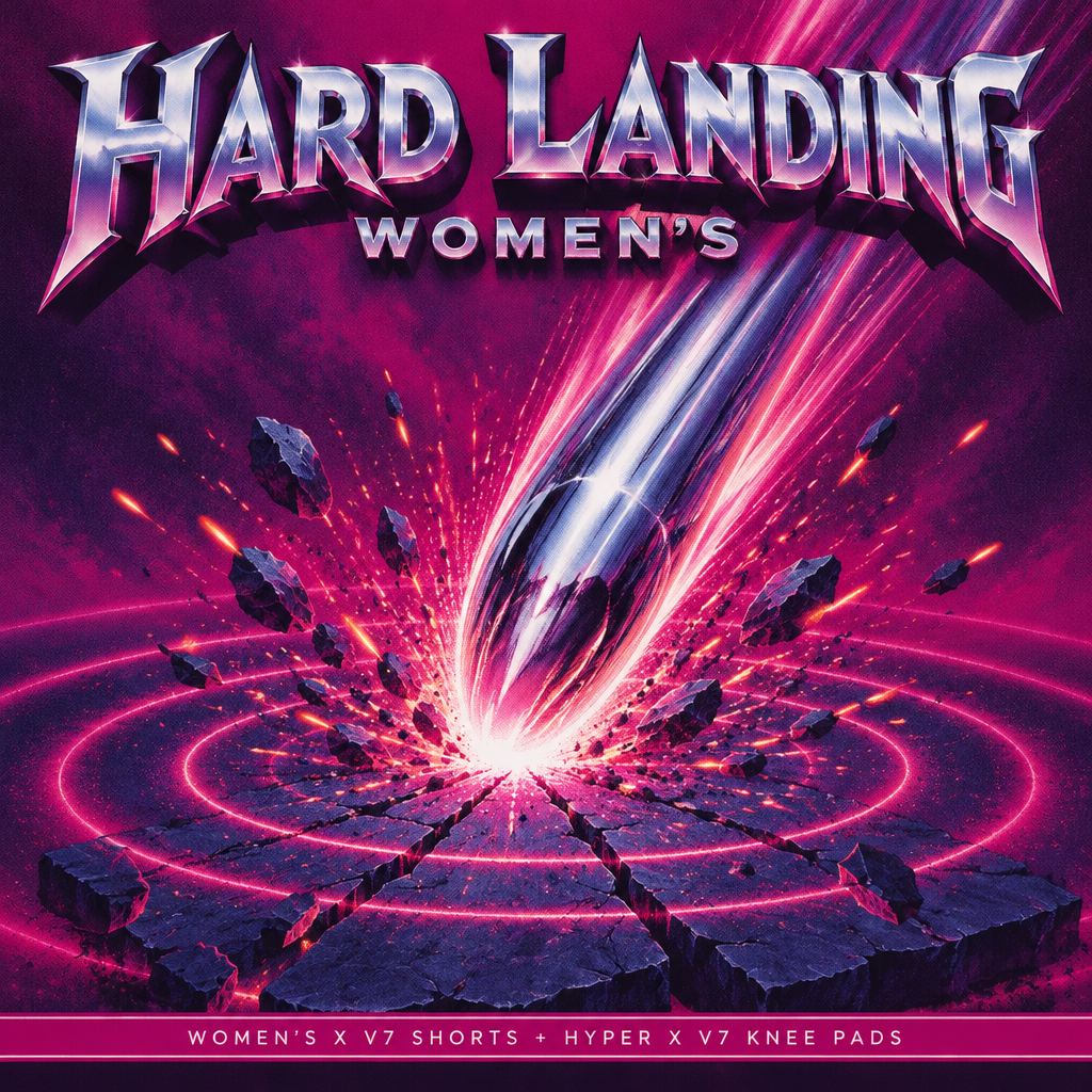 Hard Landing Kit Women's album-style cover art — chrome comet striking cracked stone in magenta and violet
