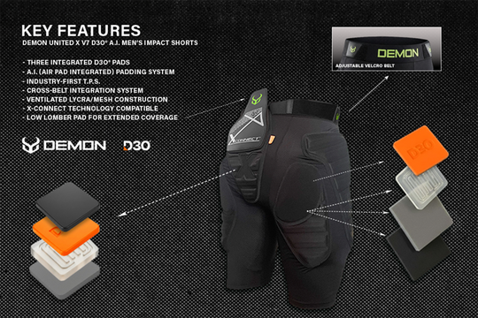 Demon United X V7 D3O A.I. (Air Pad Integrated) Men's Impact Shorts