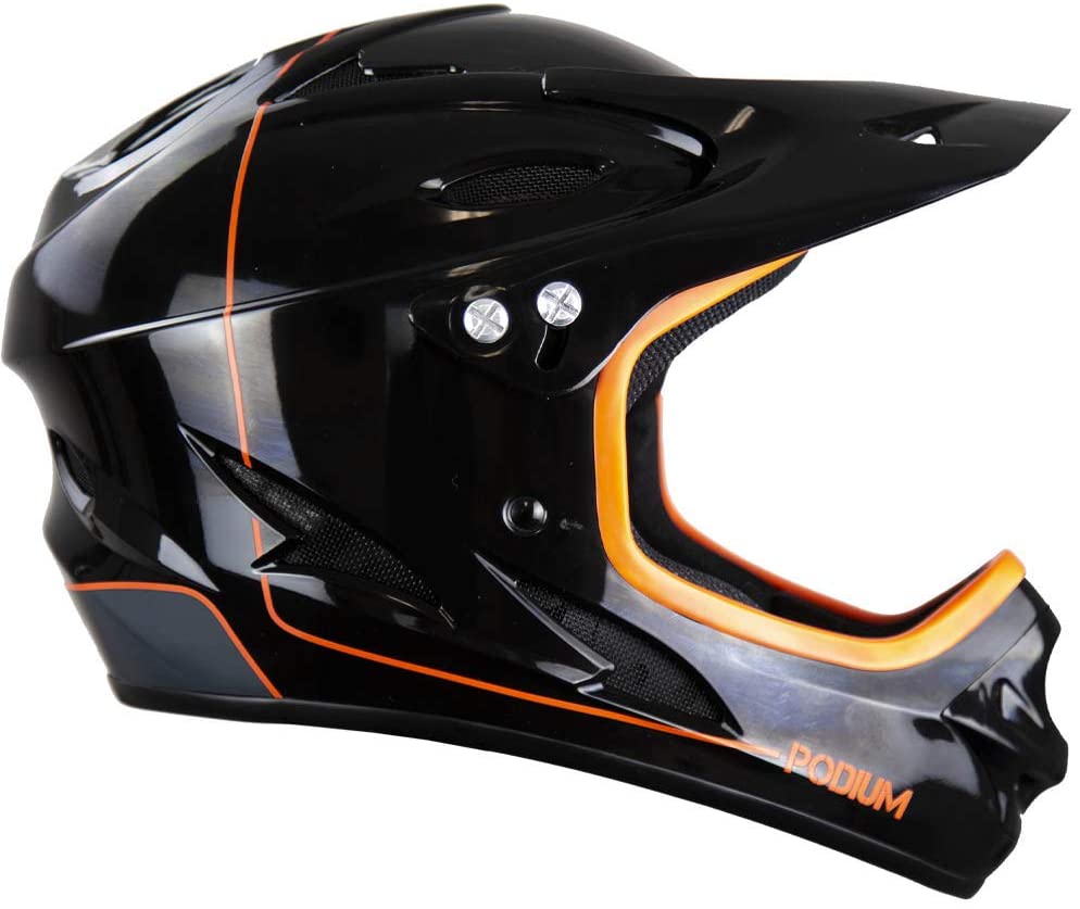 Demon Podium Full Face Bicycle Helmet- Gloss Black/Orange LARGE / Gloss Black/Orange / BE-LINK AUDIO