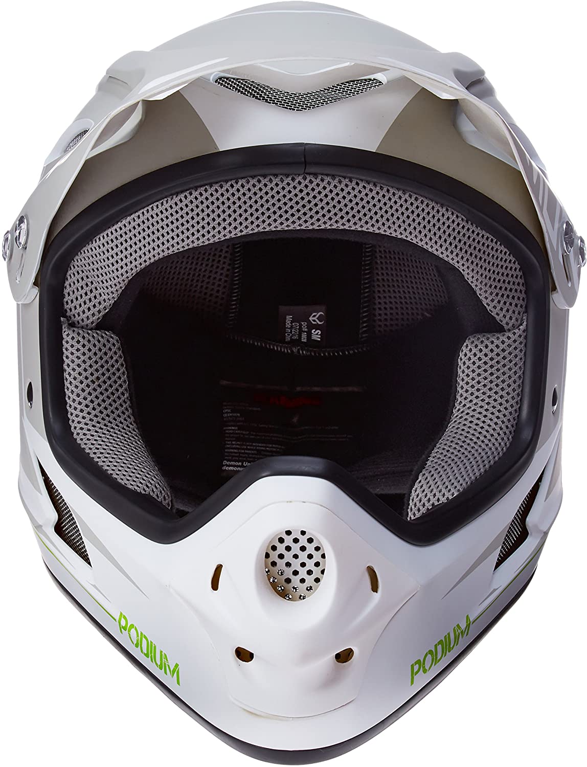 ac helmet for bike Demon Podium Full Face Bicycle Helmet- White/Grey LARGE / White/Grey / BRAIN TEASER AUDIO