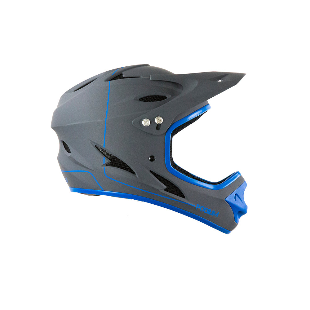 blue biohazard full face motorcycle helmet Demon Podium Full Face Bicycle Helmet- Grey/Blue MEDIUM / Grey/Blue / BRAIN TEASER AUDIO