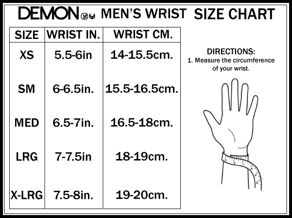 Demon men's wrist size chart