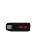 A black neoprene case with the 'Demon' brand logo in red text, designed to hold a pocket edge stone for snowboard tuning.